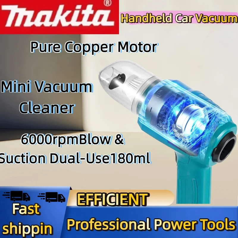 Odkurzacz samochodowy Makita 18V, akumulatorowy, mini, wielofunkcyjny, do zbierania kurzu, ręczny, ładowalny, elektronarzędzia.