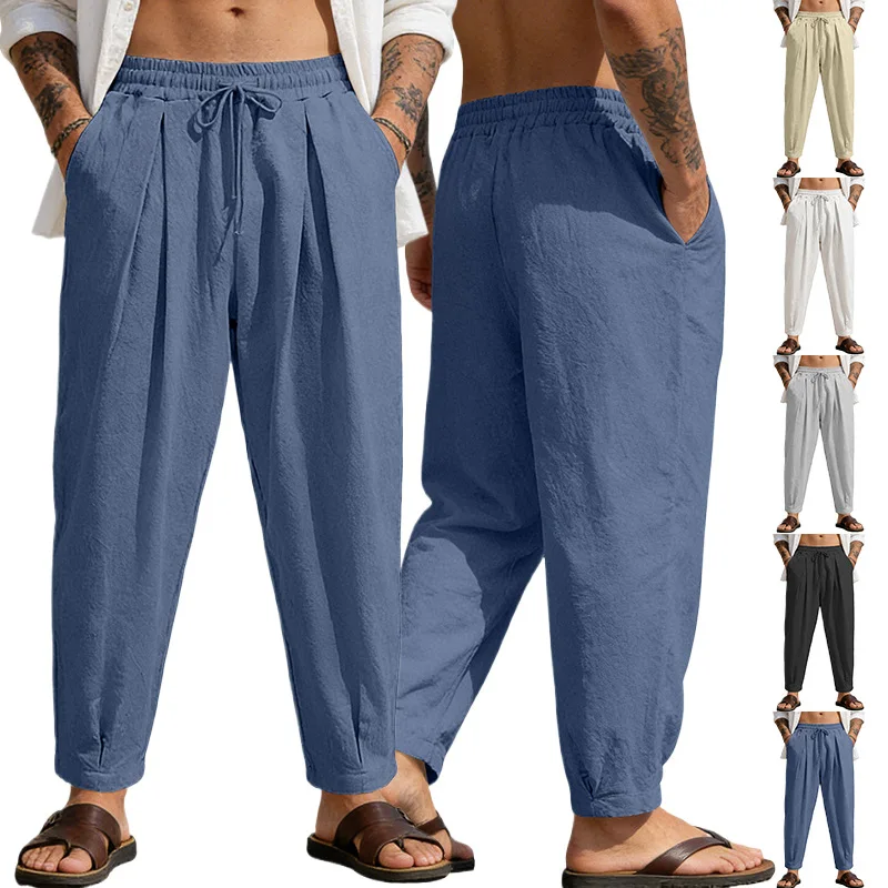 

Men's Casual Breathable Loose Sports Pants Summer Straight Leg Cotton mid Waist Comfortable Lightweight Cargo Trousers