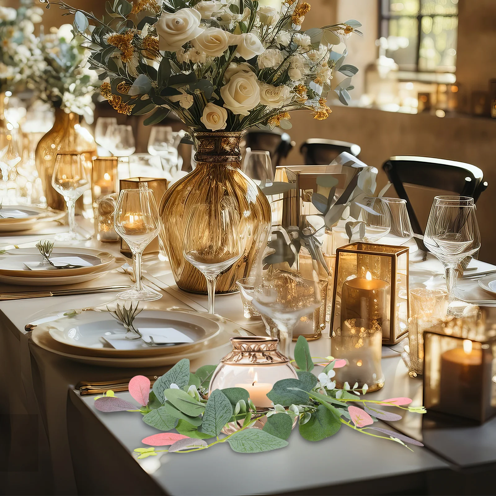 

Artificial Eucalyptus Ring Greenery For Wedding Party Decor Tabletop Decoration Pillar Wreath Party Wreath