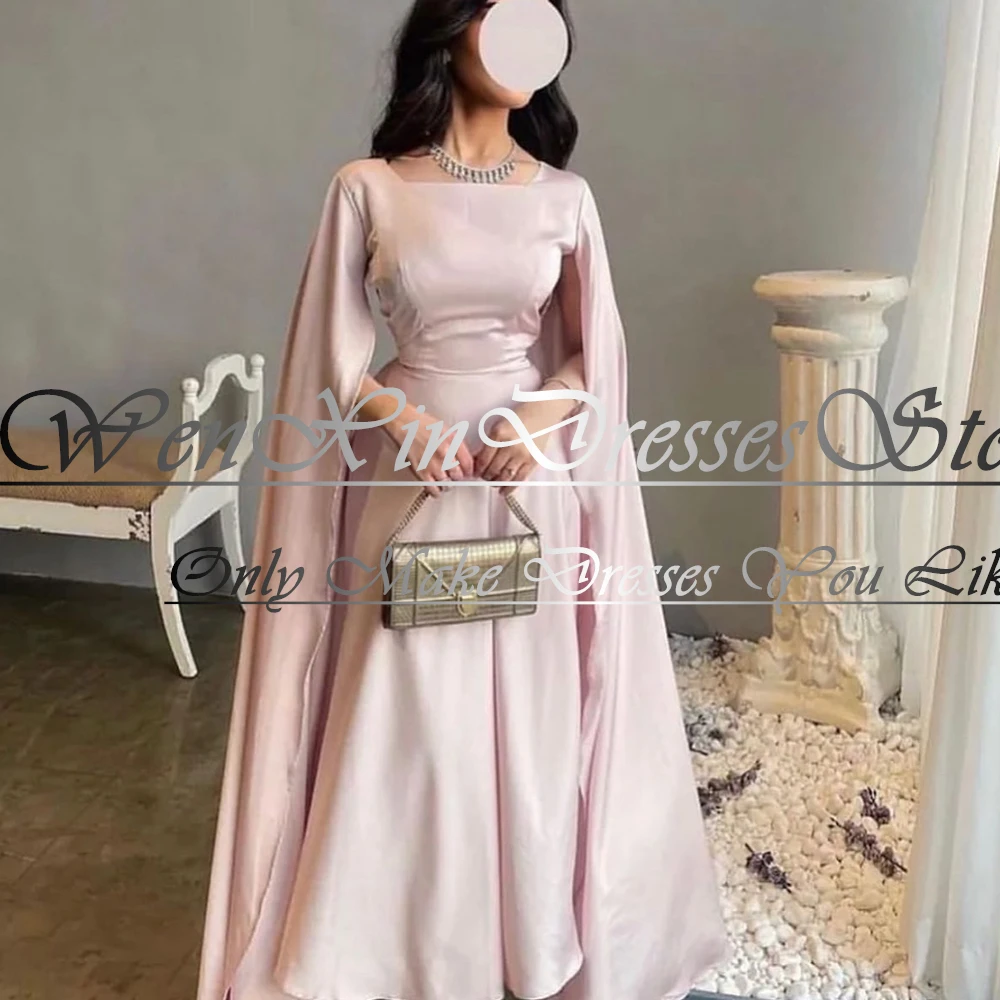 Customized Formal and Modern Butterfly Sleeves Jersey Watteau Train Evening Dresses Square Neck Pleats Tea Length Straight Gowns