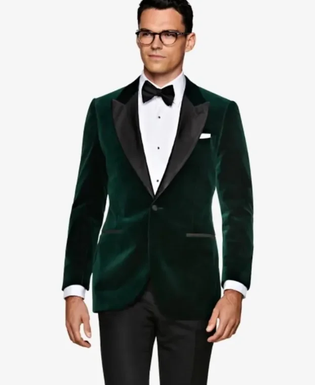 Esmoquin de terciopelo verde oscuro para novio, traje Popular de 2 piezas con solapa de pico, chaqueta y pantalones para boda, graduación y Cena