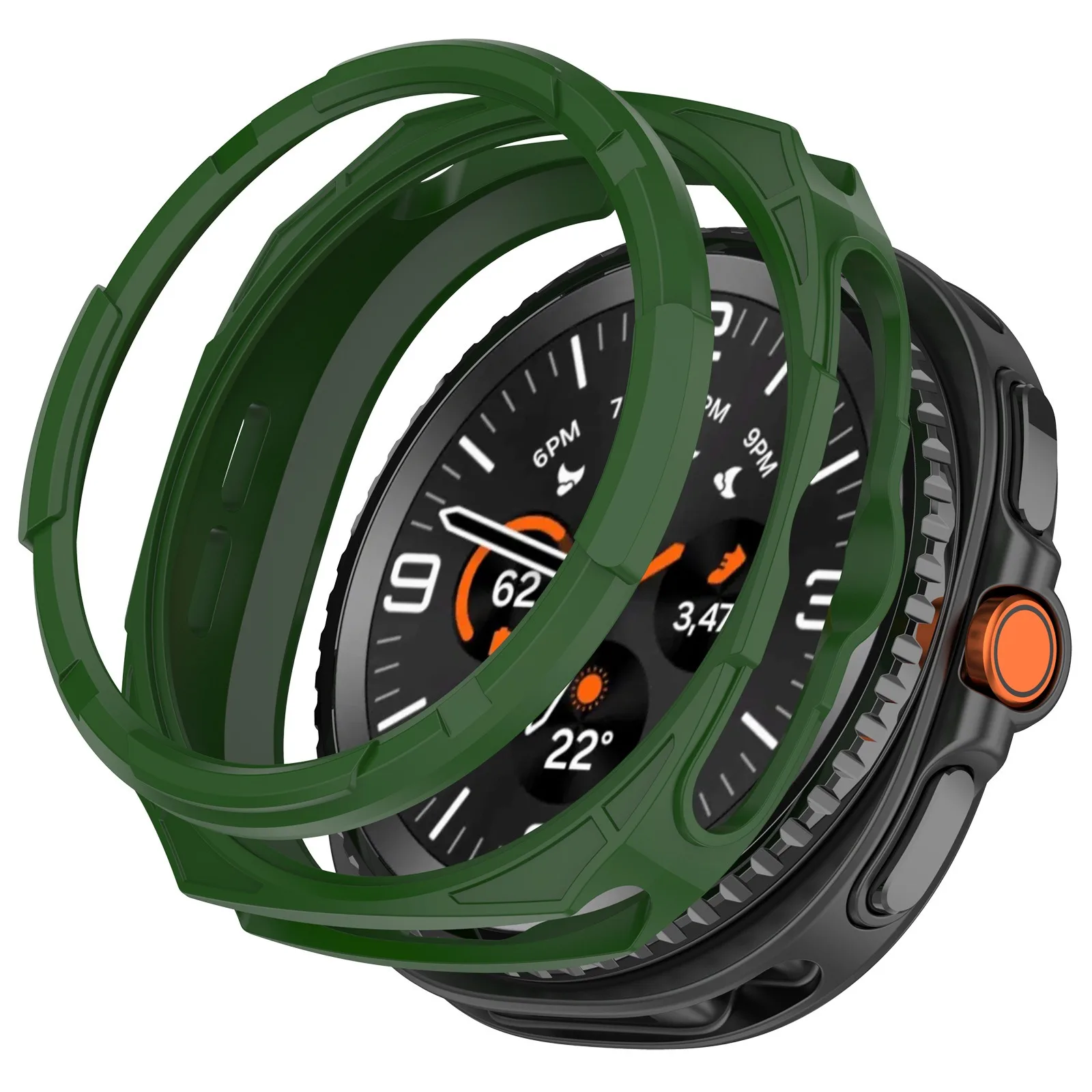 

Для Samsung Galaxy Watch8 Classic 46 мм полый защитный чехол из ТПУ для часов с защитным кольцом - зеленый