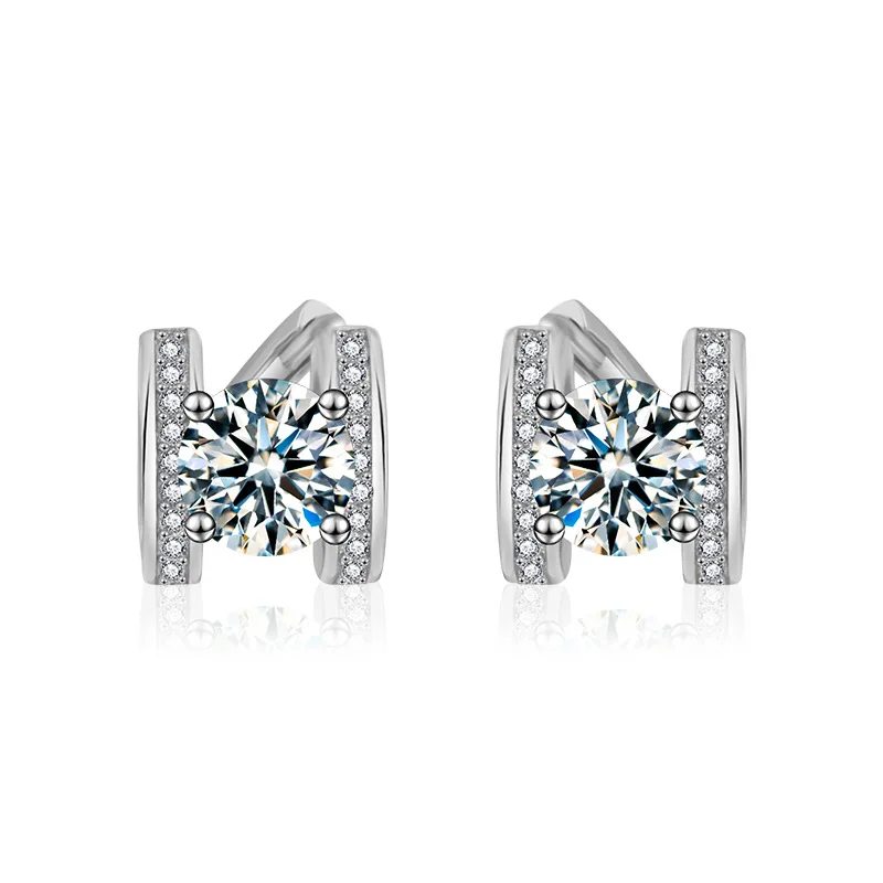 Mosang Diamond s925 Silver Earrings, Women's Korean Style, Pure Silver, Simple Earrings, Ear Buckles, Jewelry Wholesale