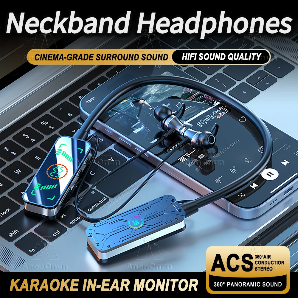 

Neckband Headphones Hifi Wireless Bluetooth Earphones 100H Playtime Karaoke in-ear Monitor ENC Noise Canceling Handsfree Headset