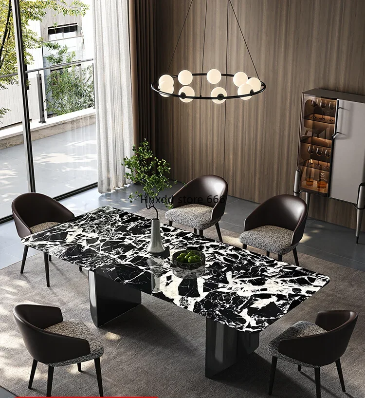 Black luxury stone dining table Italian light luxury high-end dining table