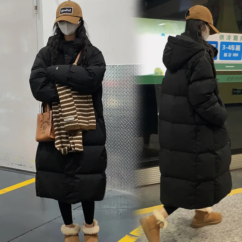 Winter Over-the-knee Puffer Jacket Women Windproof Long Parka Cotton Jacket Thick Warm Long Snow Clothes Loose Cotton Jacket