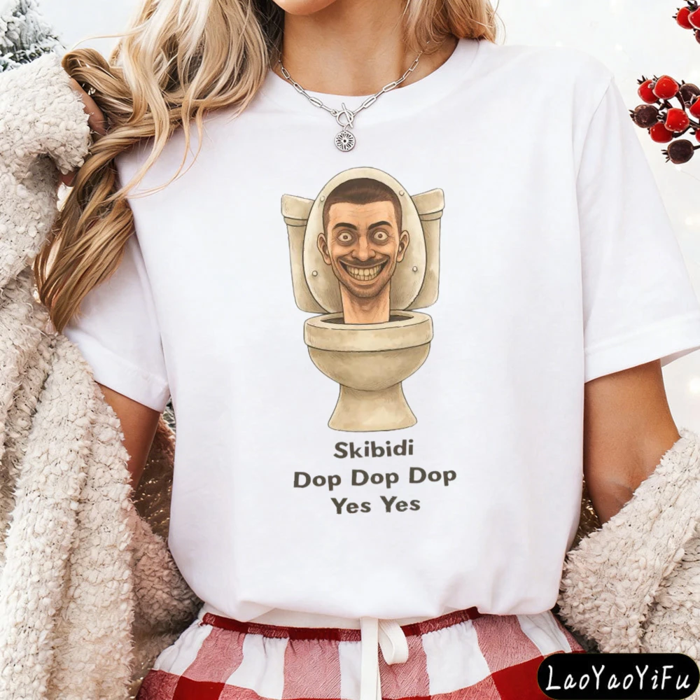 Футболка с мемом Skibidi Toilet, вирусная футболка TikTok, забавная футболка с принтом Skibidi Toilet Emoji, женская одежда с круглым вырезом, уличная мода, топы
