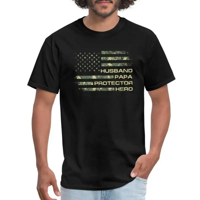 

Husband Papa Protector Hero Patriotic Father's Day Men's T Shirt
