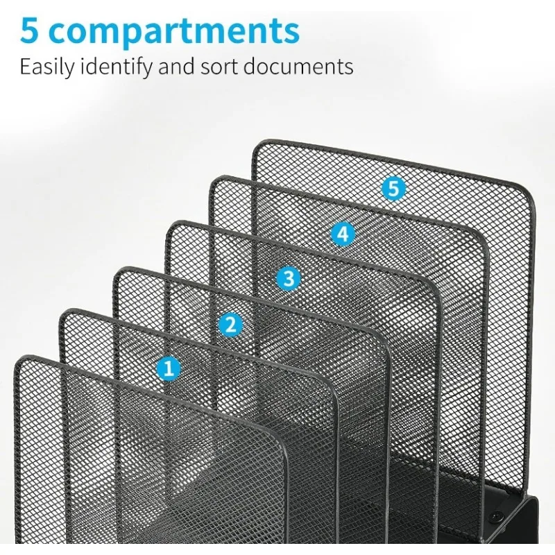 File Organizer for Desk, Desk Organizer with 5-Section Vertical File Rack, File Folder Organizer,