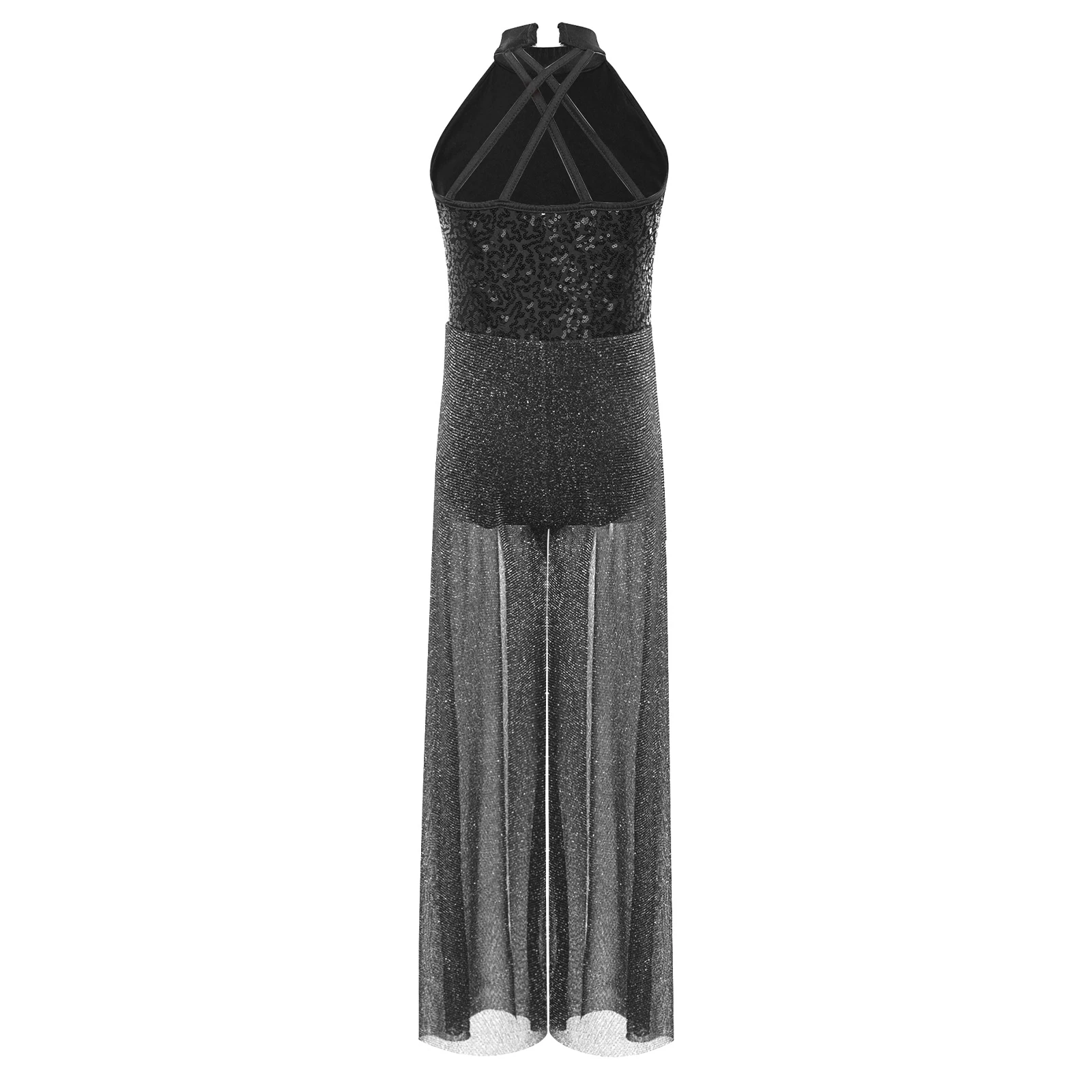 Mädchen Gymnastik- und Ballett-Einteiler Glänzender Pailletten-Jumpsuit für Moderne Zeitgenössische Lyrische Tanz-Performance Kostüme Tanzbekleidung – Detail 5