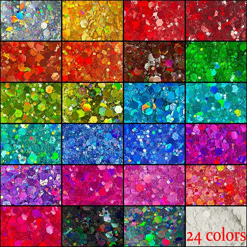 مجموعة 24 زجاجة 1.76 أونصة 50 جرام مسحوق حرفي لامع مكتنز ثلاثي الأبعاد مختلط مكتنزة غرامة مسمار الترتر للأظافر ، ديكور المهرجان #3