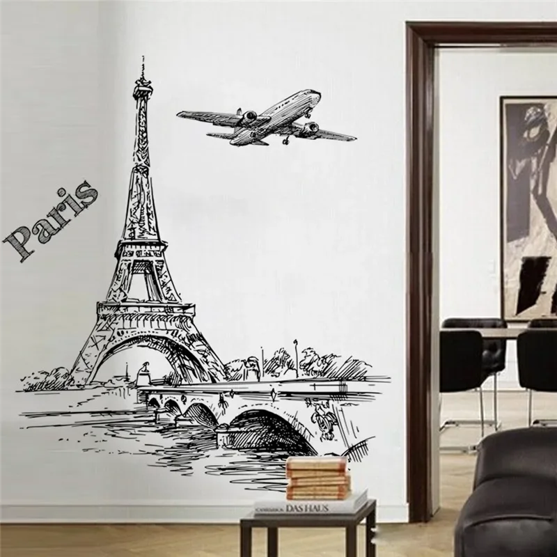 Seine River Paris Iron Tower Scenery Wall Sticker Living Room Bedroom Office Decoration Landscape Mural Art Diy Pvc Home Decal