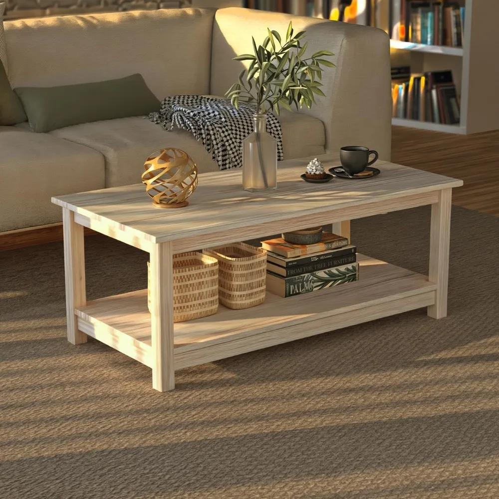 

Coffee Table with Storage Shelf Unfinished - Elevate Your Living Room with a Versatile Statement Piece