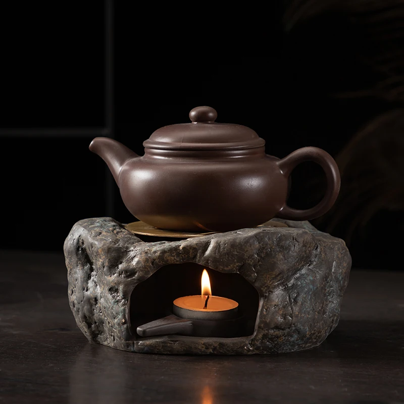 Picture 6: Candle warm tea base coarse pottery Kung Fu tea set retro style stone warm tea set household heating copper pad