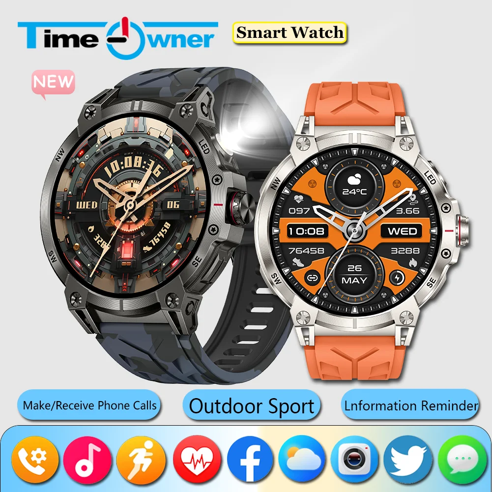 

Time Owner 2025 Smart Watch Men 1.8” 360*360 HD Screen Exercise Heart rate tracking Bluetooth Call IP68 Waterproof Smartwatch