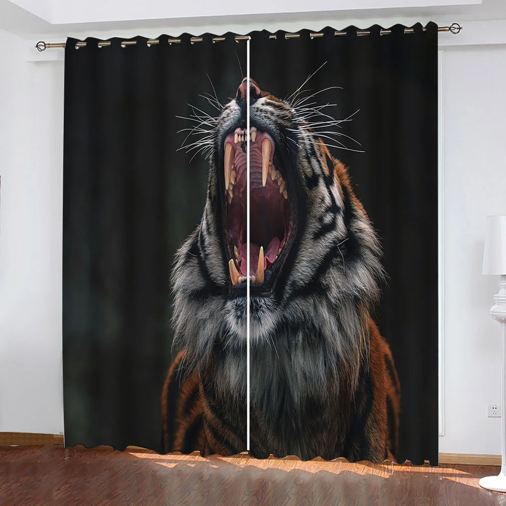 HUANZHUANG Blackout Curtains For Window Animal Tiger Howling Cheap Custom Big Size 2 Pieces Curtains For Living Room Bedroom