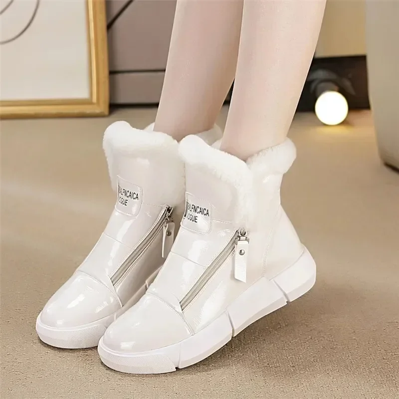 4CM Platform Wedge Sneakers Women ZIP Ankle Booties Genuine Leather Chunky Autumn Winter Plush Warm Fur Comfortable Snow boots