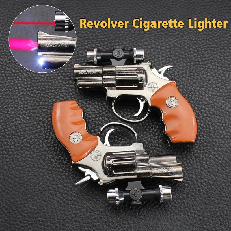 

Newest Gun Type Cigar Lighter Revolver Windproof Open Flame Lighter with Lighting Metal Cigarette Lighters & Smoking Accessories