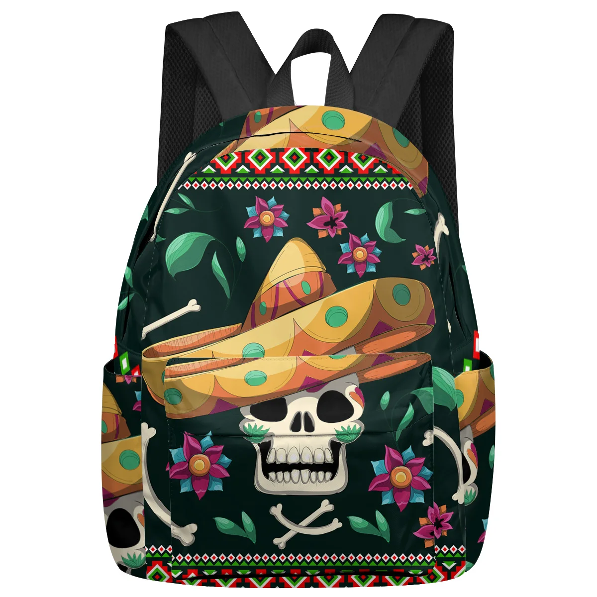 

Mexican Skull Straw Hat Flower Green Backpacks Teenagers Student School Bags Laptop Backpack Men Women Female Travel Mochila