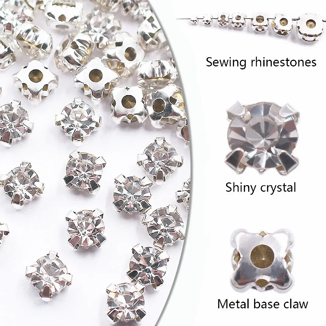 Sell At Loss RESEN Top Quality 3-10mm Sliver Claw Sew On Rhinestones Clear Crystal Color Sliver Base Sewing Stone DIY Decoration