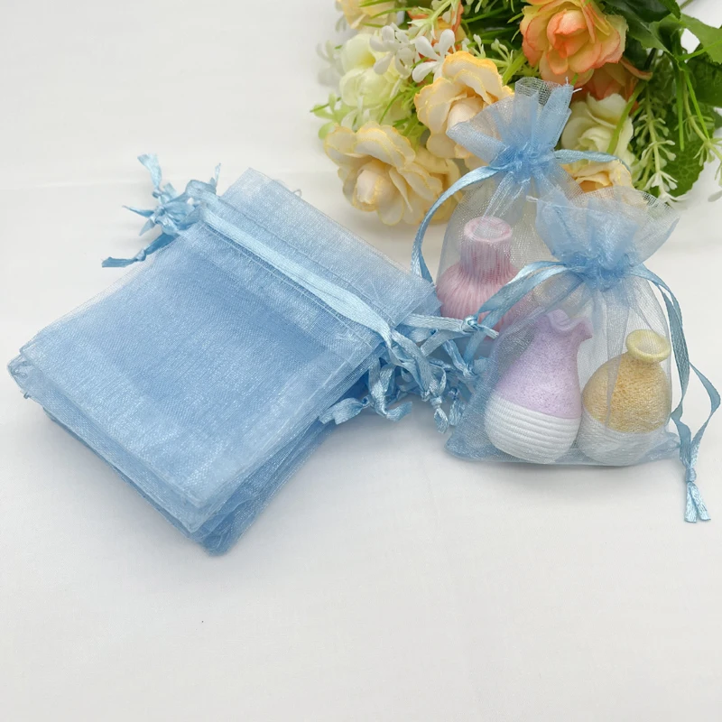 

1000pcs Blue Organza Gift Bags Wedding Packaging Sky Blue Gift Bag Drawstring Organza Bag Jewelry Storage Bags Mesh Sachet Pouch