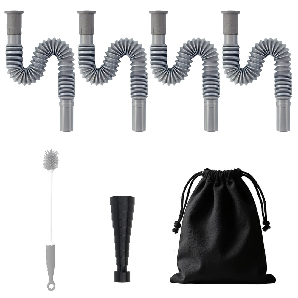 

Складная, гибкая и выдвижная система для отходов в караване с 4-трубными трубами, щетка для чистки сумки для переноски и адаптер для труб