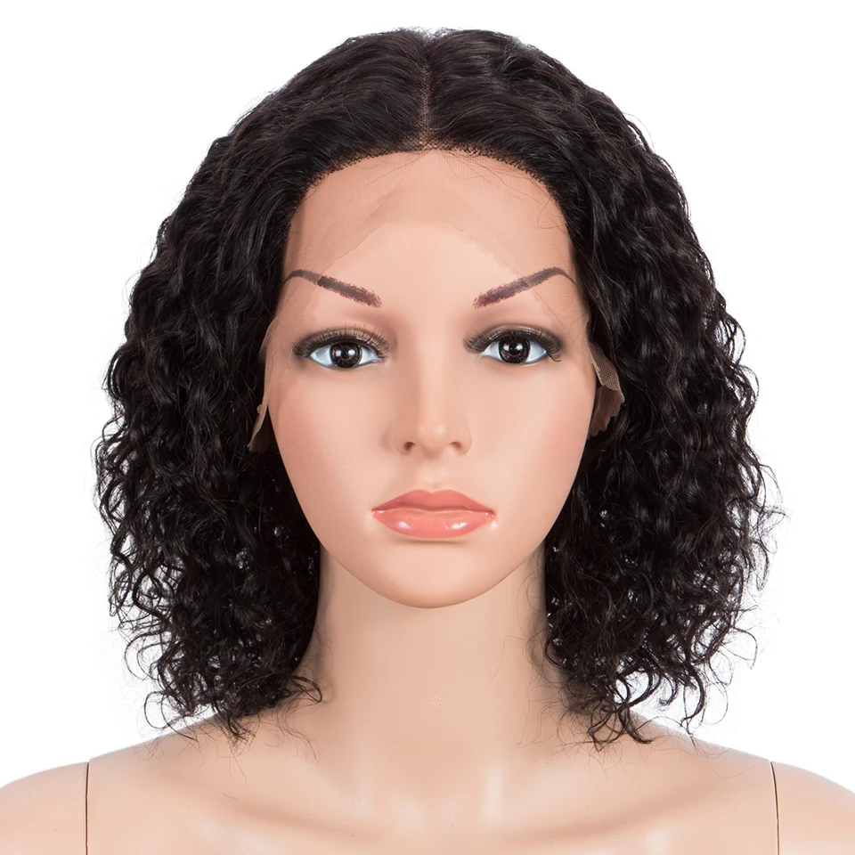 Perruque Bob Lace Wig brésilienne naturelle bouclée, cheveux courts, reflets blonds, ombré rouge, pour femmes