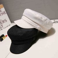 Fashion Women Autumn Cotton Linen Flat Cap Navy Hats Octagonal Cap Berets