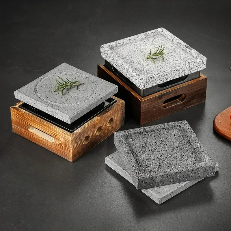 Grooved Dense Hole Volcanic Rock Barbecue Pan Japanese Style Barbecue Grill Teppanyaki High Temperature Stone Plate