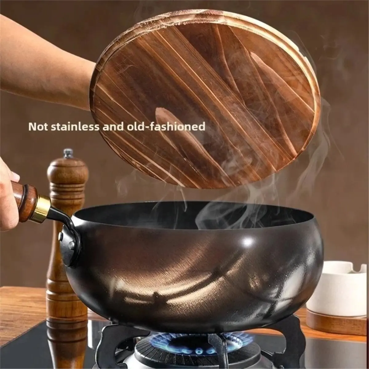 2026 New No Coating Nonstick Wok Non-Stick Cookware Stir Fry Pan Flat Bottom Frying Pan Camping