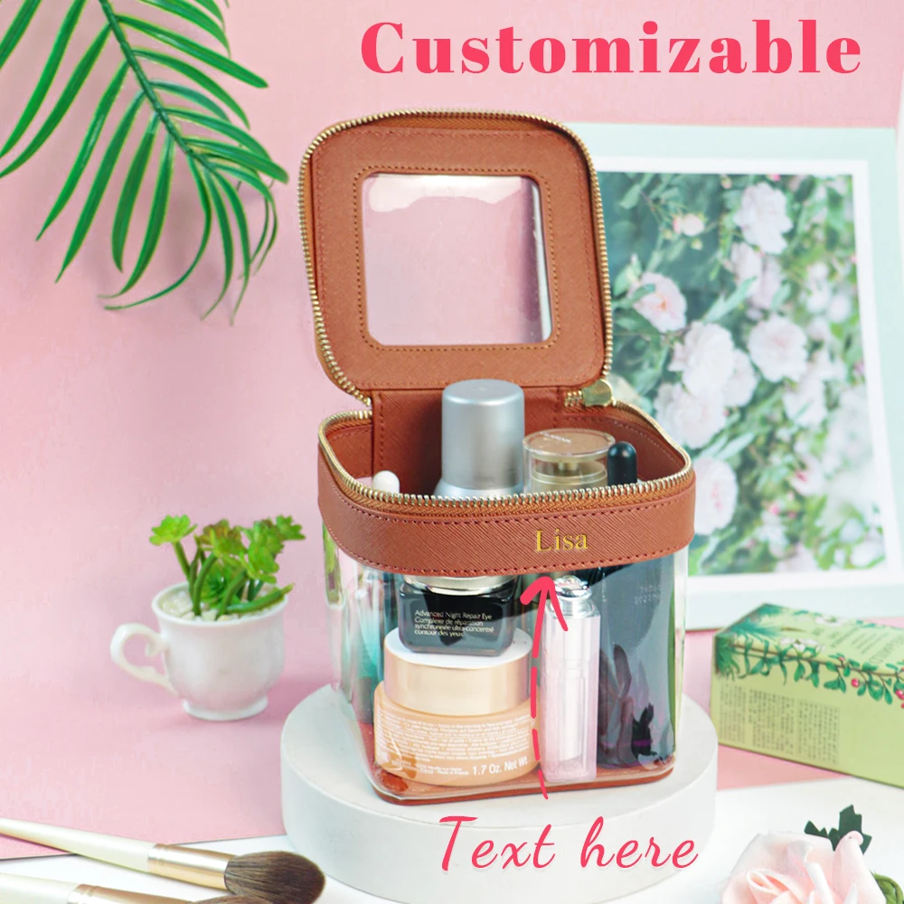 حقيبة مكياج وحقيبة أدوات الزينة قابلة للتخصيص، تصميم شفاف ومرئي، سعة كبيرة، محمولة للسفر