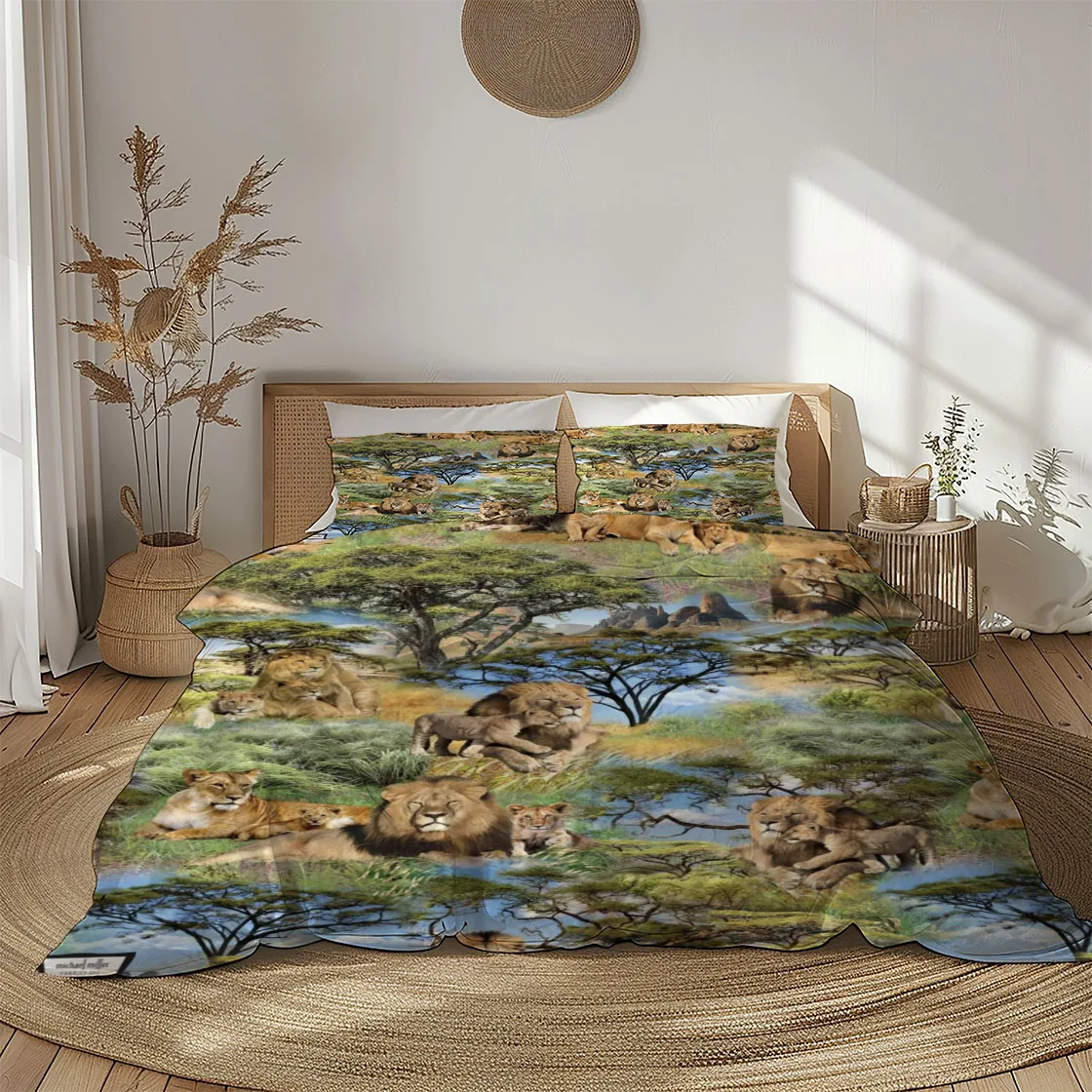 

African Lions Duvet Cover Set King Queen Double Full Twin Single Size Bed Linen Set