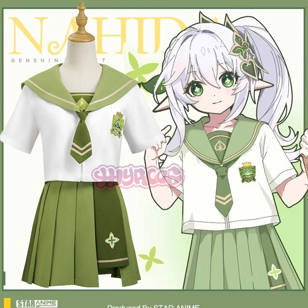 

3PCS Nahida Cosplay Costume Game Genshin Impact Summer Student JK Uniform Dress Set Buer Outfits For Comic Con Girl Woman