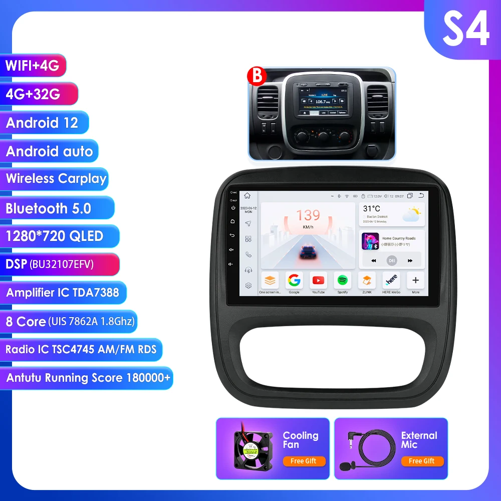 9" Hizpo 2Din CarPlay Android Auto Autoradio für Opel Vivaro B 2014 - 2018 Renault Trafic 2014 - 2021 RDS DSP GPS Navi BT 4G SWC 5