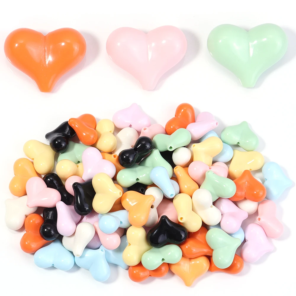30pcs/lot 17x22mm Candy Color Big Peach Heart Beads Loose Spacer Acrylic Beads For DIY Bracelet Keychains Jewelry Accessories