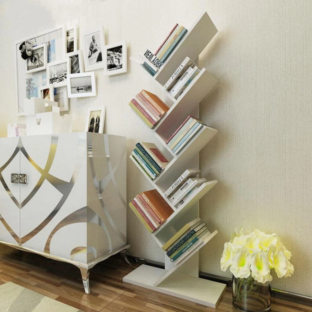 【Breeins】Rustic Standing Tree Bookshelf Wood Display Rack For Home Office Decoration Storage Organizer Shelf Bookcase