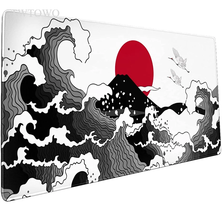 Black White Great Waves Red Sun Mouse Pad Gaming XL HD Computer Large Mousepad XXL Desk Mats Natural Rubber Computer Table Mat