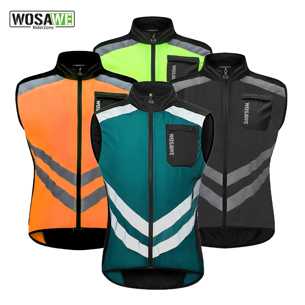 WOSAWE High Visibility Reflective Vest Motorcycle Cycling Sports Outdoor Reflective Safety Clothing Reflective Vest Windbreaker