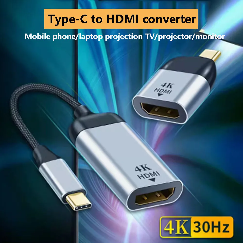 USB 3.1 USB C to HDMI-compatible Cable 4K/30Hz Type C to HD TV Display Adapter Converter for MacBook Chromebook Samsung S21 S20