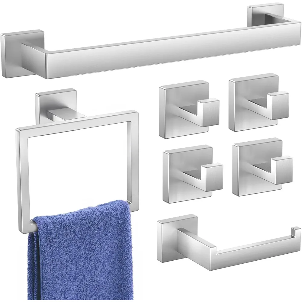 

7-Piece Stainless Steel Bathroom Set, Wall Mounted Towel Racks & Hooks, Rust Resistant SUS304