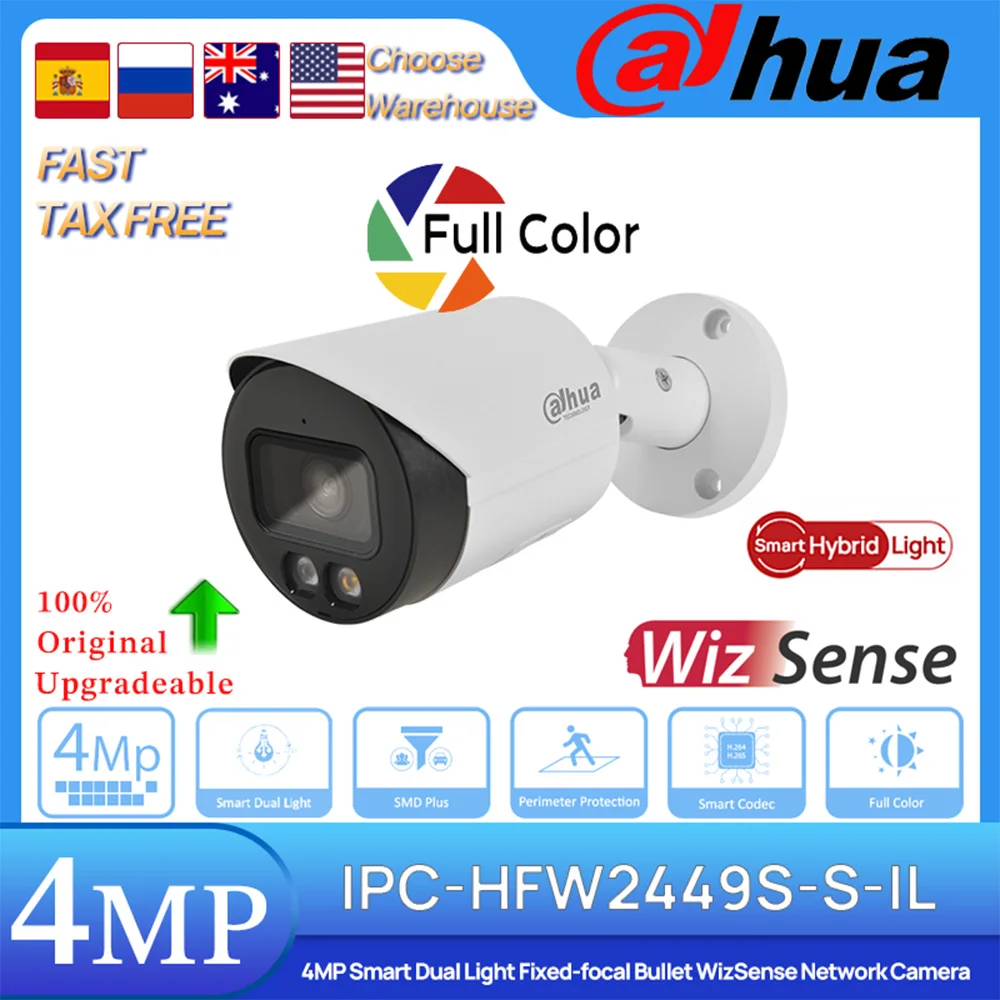 

Dahua Original IPC-HFW2449S-S-IL 4 MP Smart Dual Light Fixed-focal Bullet WizSense POE Network IP Camera Intrusion Tripwire IP67