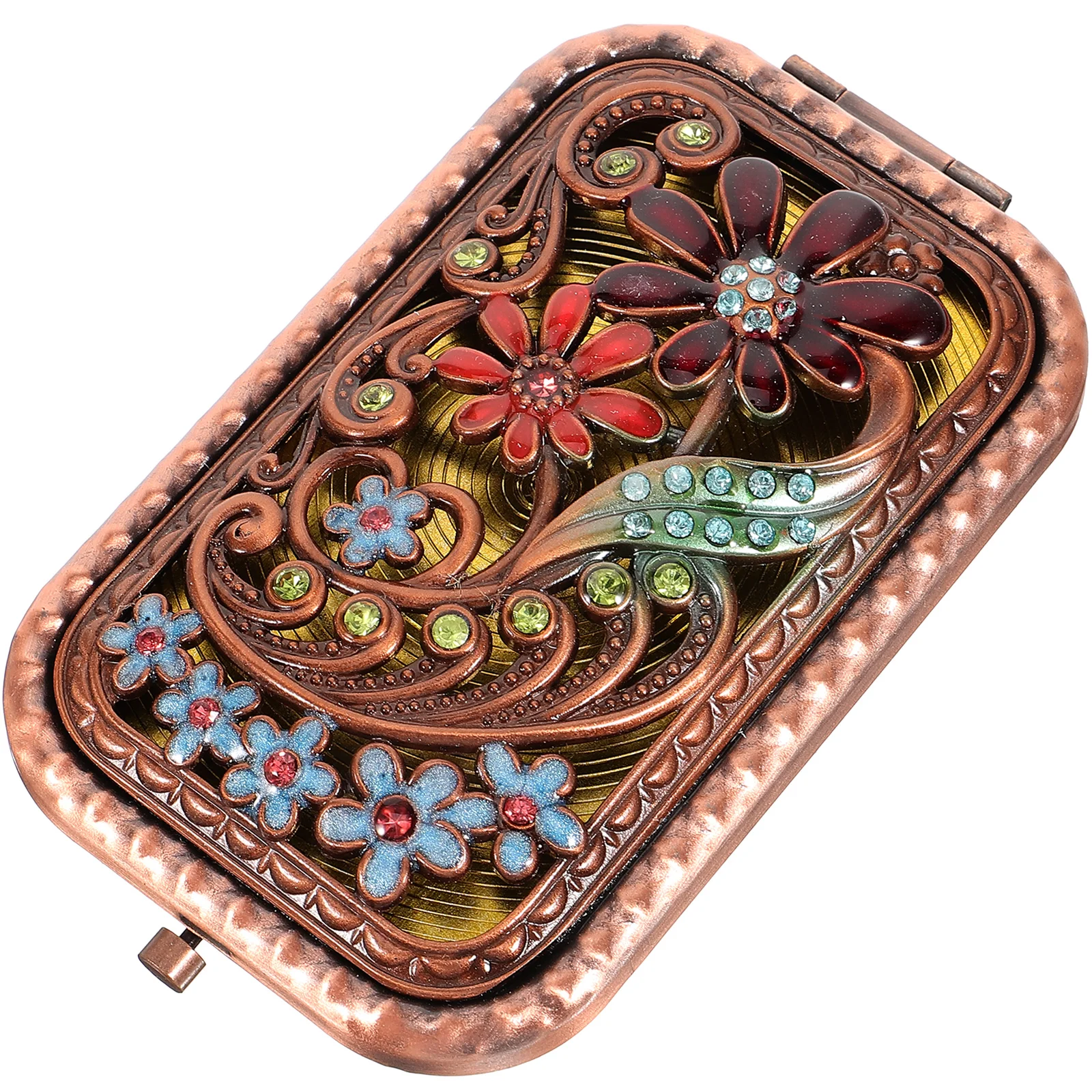 빈티지 컴팩트 메이크업 미러 접이식 금속 유리 슬림 휴대용 미니 포켓 미러 여행 사무실 파티 지갑용 뷰티