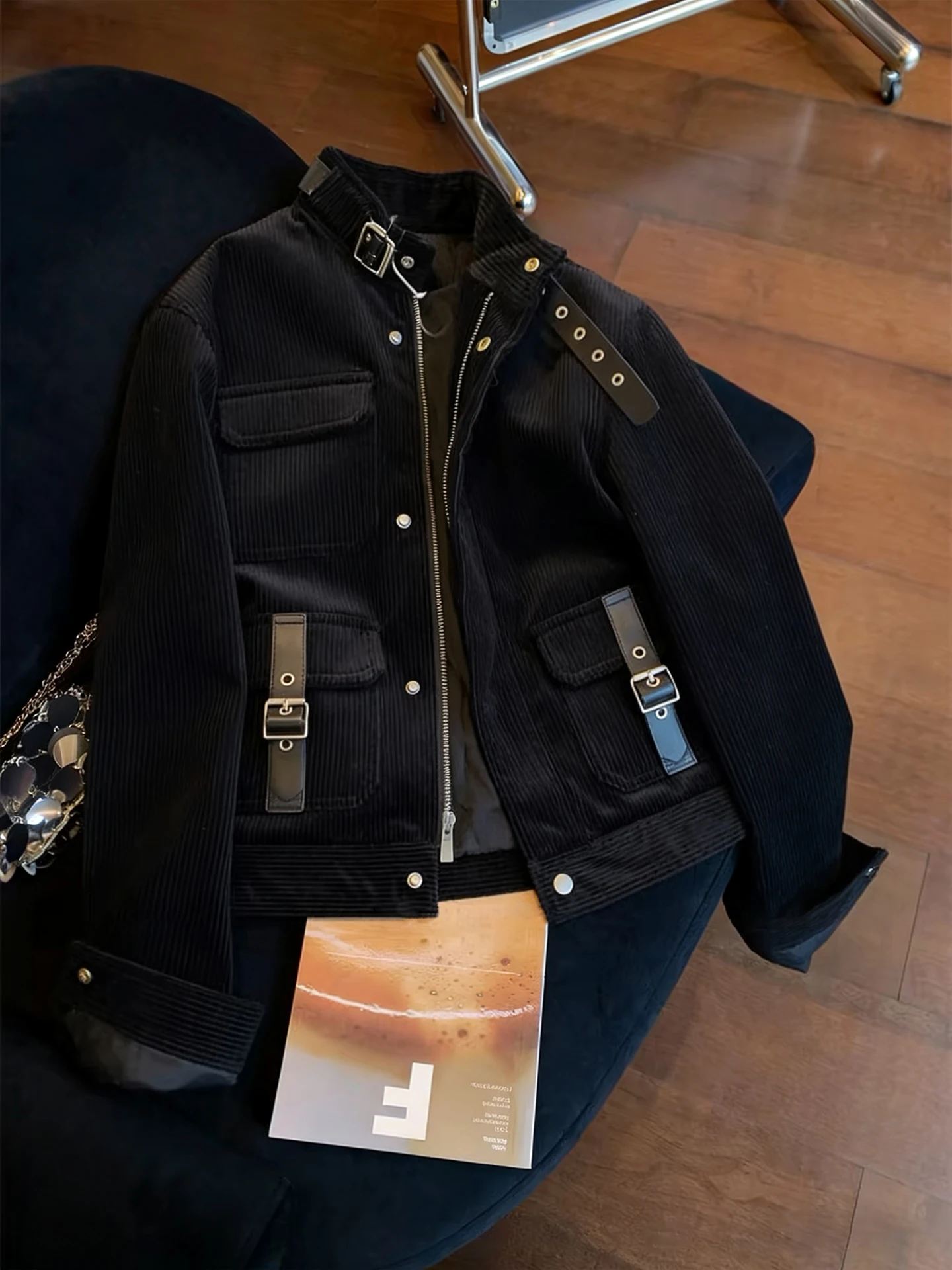 

Женский вельветовый топ American Sle Spicy Girl Cool Bla с воротником-стойкой, весенне-осенний модный свободный топ