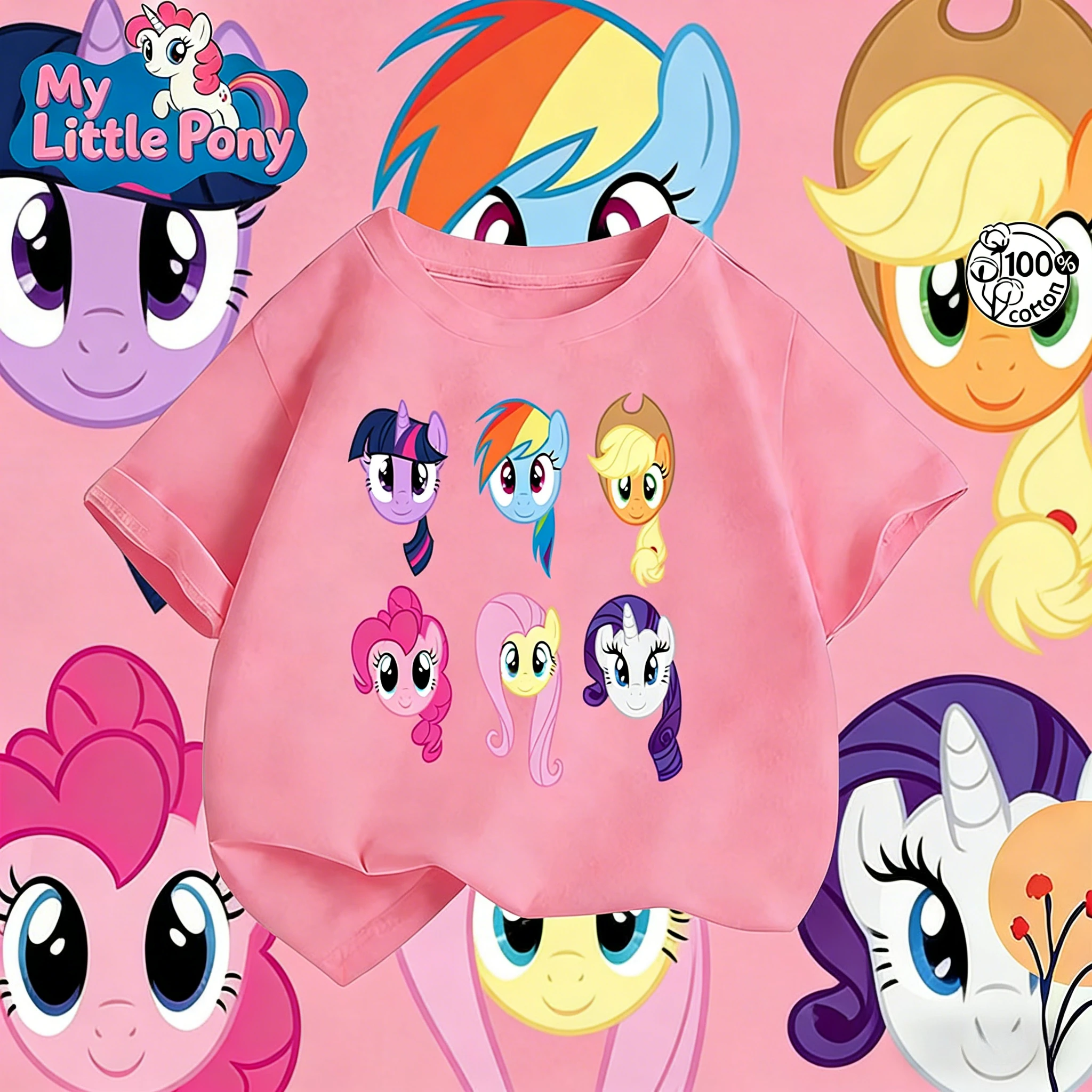 

Футболка My Little Pony 2025-26, летняя, с аниме-принтом, 100% хлопок, бренд Hasbro, для детей и унисекс, повседневная, свободная, дышащая
