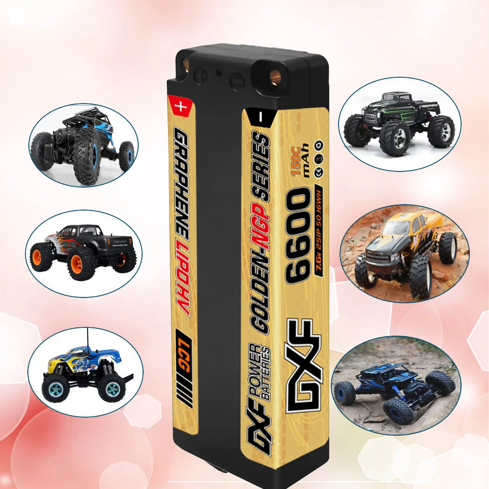 DXF Lipo 2S Battery 6600mAh 7.6V 150C HV with 5mm Bullet T Plug Hardcase for 1/10 Trucks Buggy Car Boats RC Model Parts