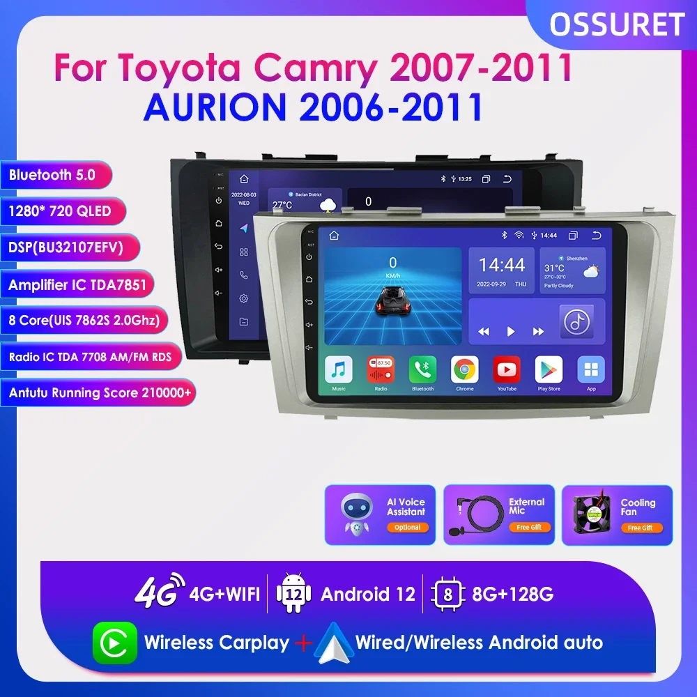 

9" Car Intelligent Systems for Toyota Camry Aurion 2006-2011 Android 12 Carplay Radio Multimedia Player Navigation GPS Head Unit