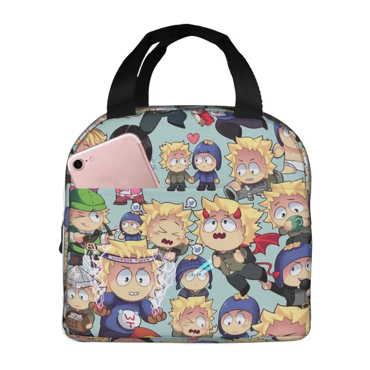 South Park- Tweek X Craig Collage Lunch Bags Insulated Bento Box Lunch Tote Picnic Bags Thermal Bag for Woman Student Office