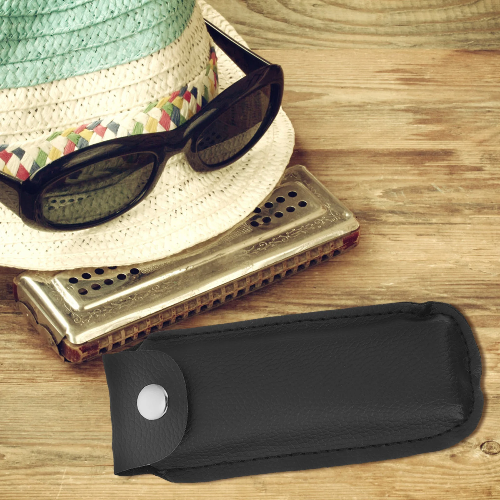 

2 Pcs Harmonica Case Hard Sturdy Cover Repair Protector Imitation Portable Bag Belt Pouch