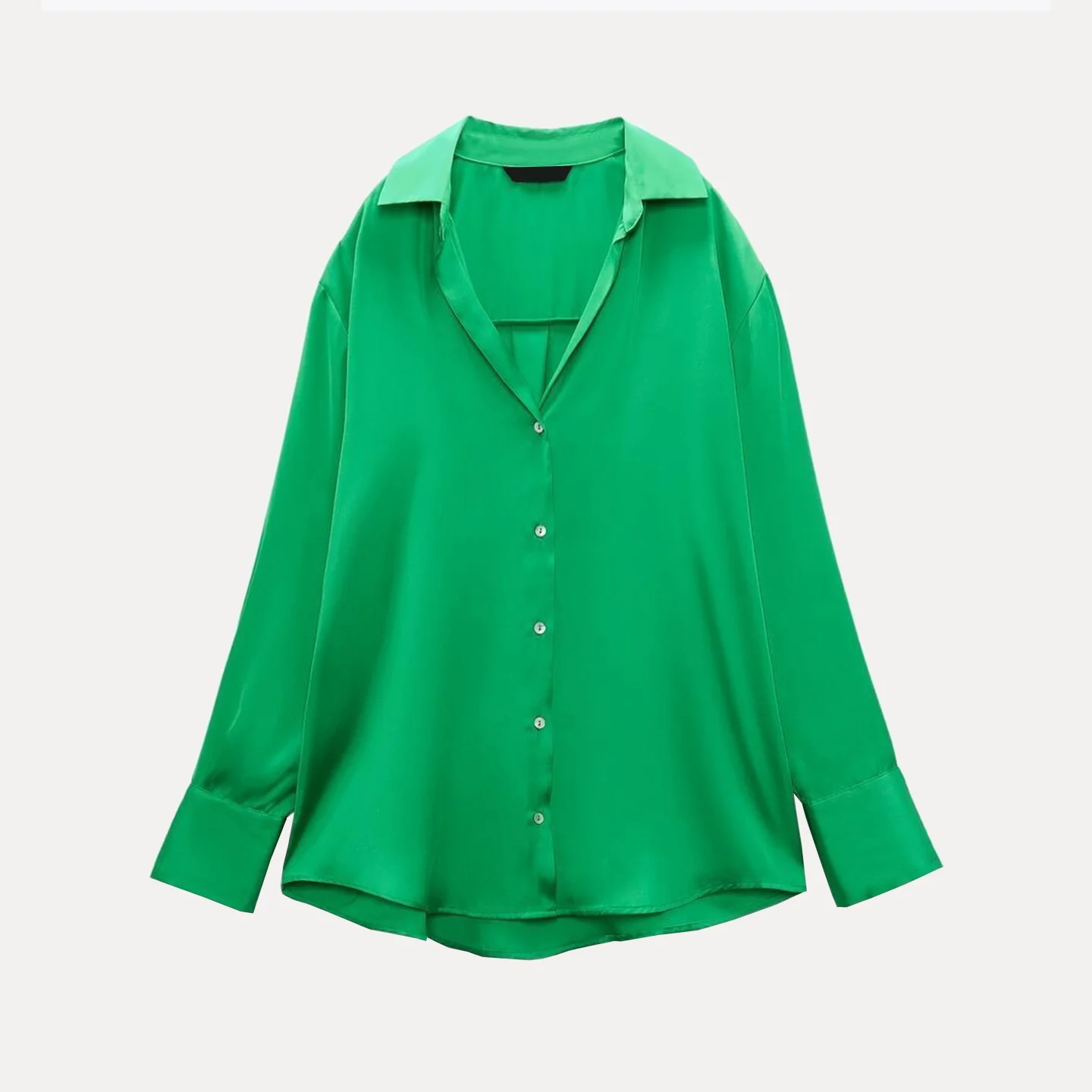 

Новый женский черный шелковый атласный длинный воротник-свек Drapey irt, свободный крой из полиэстера, лето 2024, однотонные детали на пуговицах