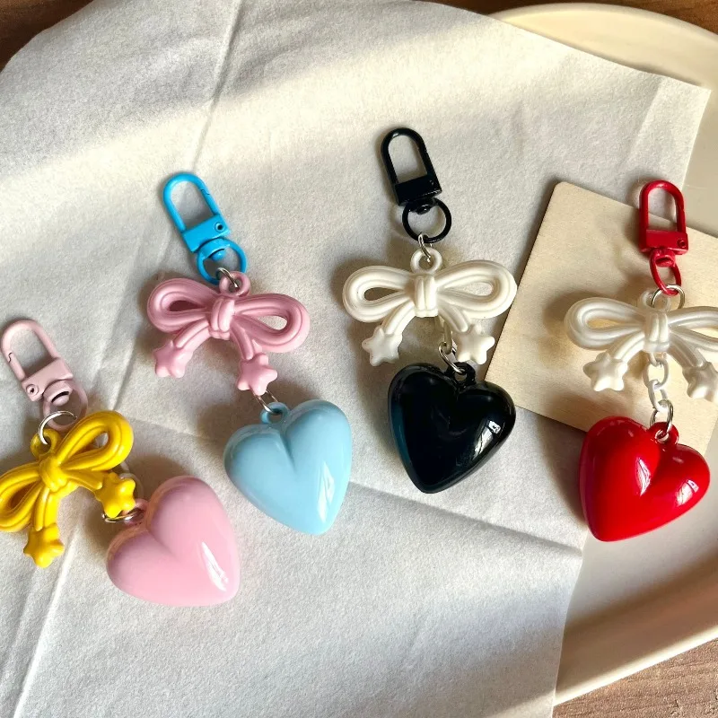 Korean Ins Style Keychain Organizer for Car Keys Bow Heart Design Y2K Aesthetic Bag Charm Purse Schoolgirl Scrapbook Key Holder